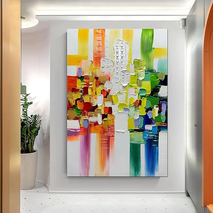 ART8YUQI Paintings - Texture color Wall Art Abstract City Views Picture Modern Landscape Artwork Oil Painting for Decor 30x45 Inch