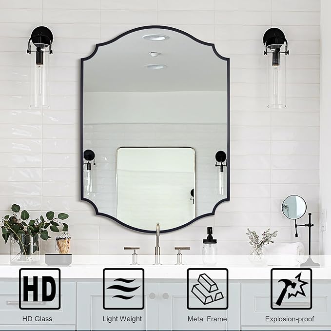 Chende Black Bathroom Mirror for Wall, 36'' X 28'' Rectangle Decorative Wall Mirror with Scalloped Frame, Large Wall Mirror for Mantel, Dining Room, Living Room, Bedroom