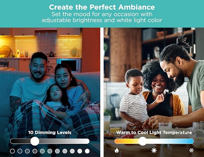 BLACK+DECKER LED Under Cabinet Light Kit, Motion Sensor, Dimmable, Linkable, 3 Color Settings, Tool-Free, for Kitchen, Cabinets and Closets, (3) 9" Bars