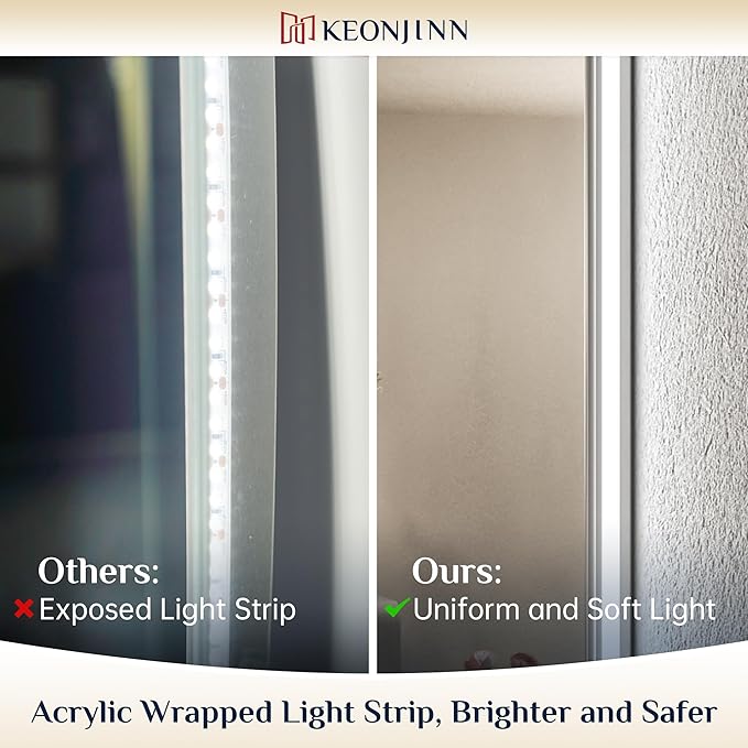 Keonjinn 60 x 28 Inch LED Bathroom Mirror with Lights Backlit Vanity Mirror Anti-Fog Lighted Bathroom Mirror Large Wall Mounted Dimmable Makeup Mirror with Memory Function(Horizontal/Vertical)