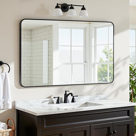 Antok Wall Mirror, 30"x48" Bathroom Vanity Mirror, Anti-Rust HD Tempered Glass, Wall Mounted Mirrors for Living Room, Entryway, Black Frame, Rect