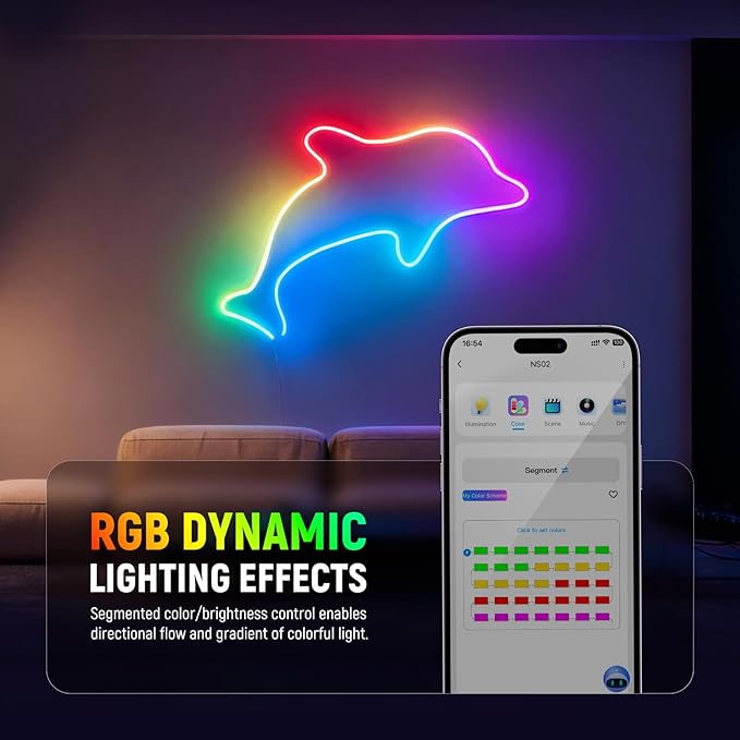 NEEWER 16.4ft/5m LED Strip Lights, Smart AI RGB Flexible Cuttable Neon Rope Light with App Control for Bedroom Gaming Room Indoor Studio Home Classroom Wall Outdoor Outside Waterproof Decor, NS02