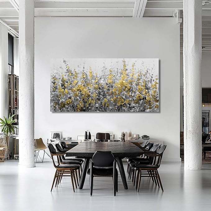 MLART99 Black and Gold Wall Art Plant Prints Pictures 29"x58" Floral Posters Botanical Home Decor Bedroom Wall Decor Above Couch