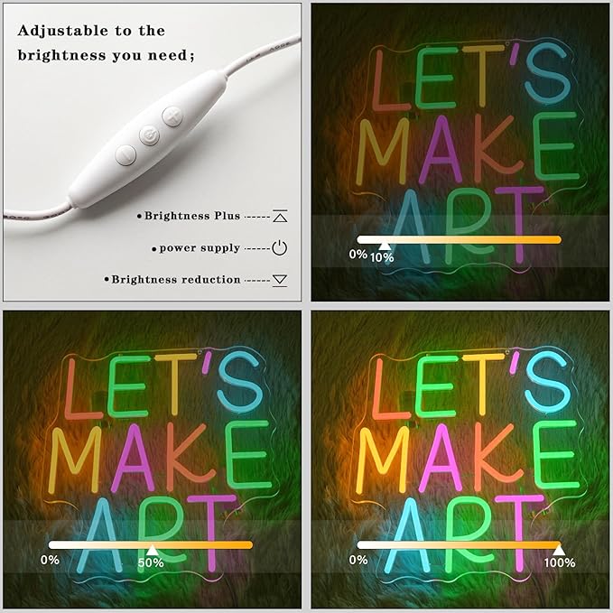 Let's Make Art Neon Sign Art Neon Light for Wall Decor Colorful Letter Led Neon Signs Classoom Led Neon Lights for Calssroom Decoration