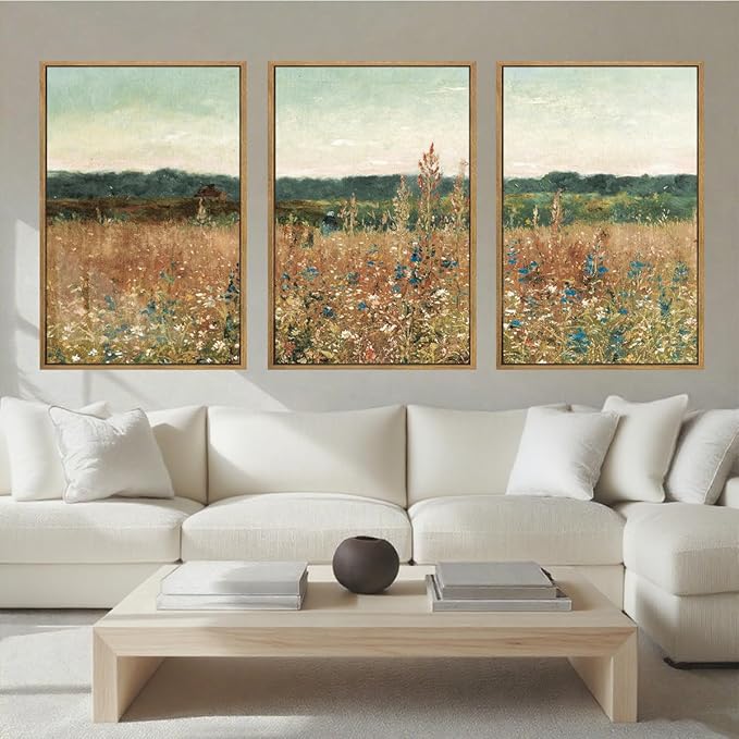 BINCUE Large Wildflower Wall Art Set Vintage Canvas Wall Decor Nature Wilderness Farmhouse Art Print for Living Room Bedroom Office 24x36 Inches
