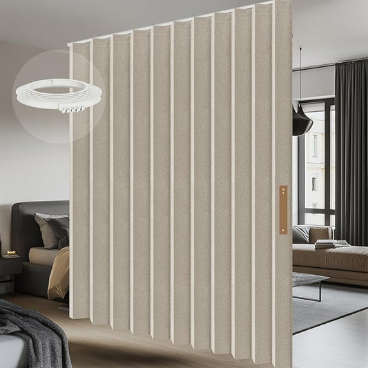 100% Blackout Room Divider Curtains - Total Privacy Curtain Panel, Thermal Insulated Noise Reduction Curtain for Bedroom Windows,Include Ceiling Curtains Track(Cream White, W180 x L96, 1 Pack)