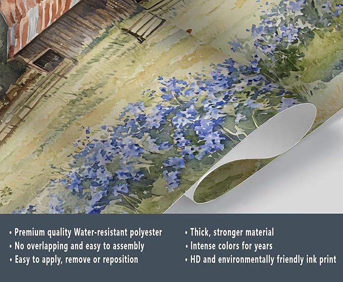 Oak Grove Mural Wallpaper, Vintage Farm Murals, Modern Watercolor Wall Art Murals Wallpaper for Living Room Bedroom Home Decor Mural - 55" W x 28" H (Not Peel Stick)