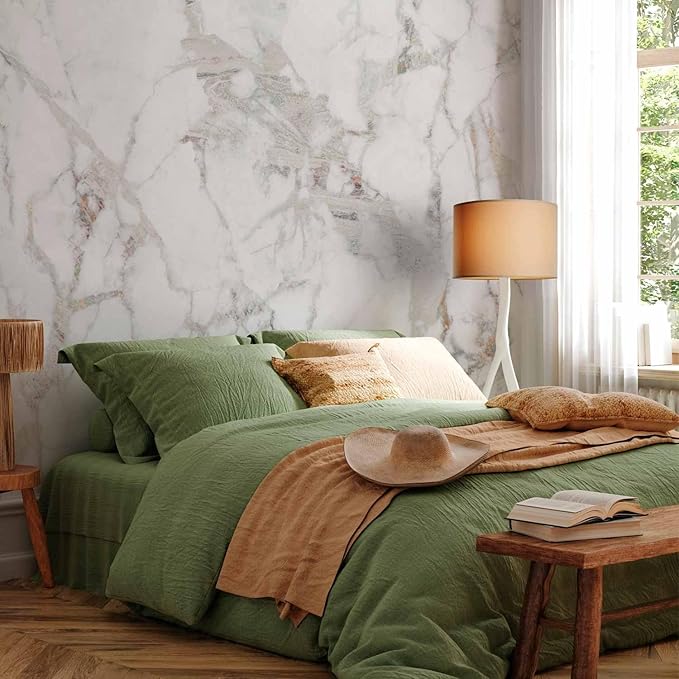 artgeist Premium Wall Mural Marble 197x138 in - Non-Woven Wallpaper Fleece Wall Decor Photo Print Picture Image Design Home Mural Stone Wall Abstract 3D Effect White Grey f-C-10044-a-b