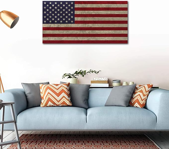 Canvas Wall Art Vintage Flag The Stars and The Stripes Contemporary Artwork Retro Rustic American National Flag Picture for Living Room Bedroom Office Wall Decor Large Canvas Painting Prints 20" x 40"