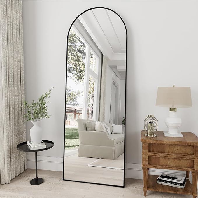 Arched Full Length Mirror, 57"X20" Large Floor Mirrors, Full Body Mirrors for Leaning or Hanging, Standing Mirror for Bedroom, Living Room,Dressing Room, Aluminum Alloy Frame, Black