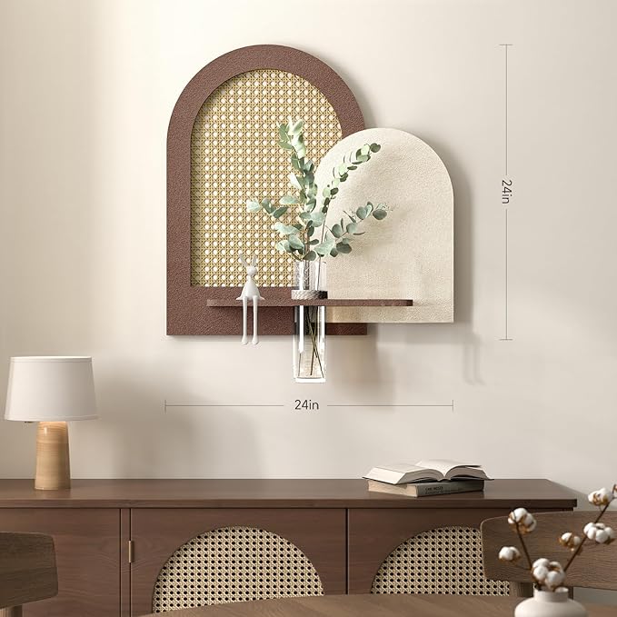 3D Textured Neutral Abstract Wall Art Decor With Shelf, Boho Beige and Brown Artwork for Walls With Green Accent, Modern Minimalist Wall Decor for Living Room, Hallway, Kitchen, Bedroom, Office 24x24