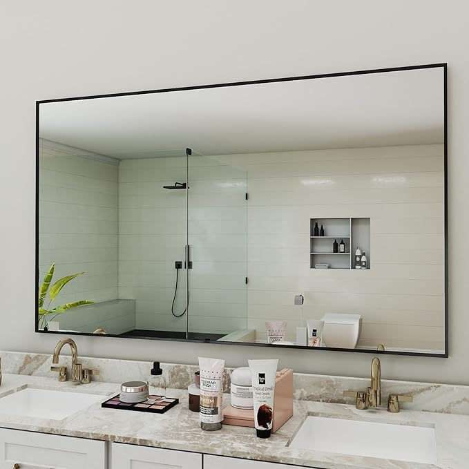 Matte Black Metal Framed Bathroom Mirror, 60x36 Inch Rectangular Vanity Mirror, Large Rectangle Wall Mirror, Anti-Rust, Tempered Glass, Shatter-Proof, Easy to Install Vertically or Horizontally