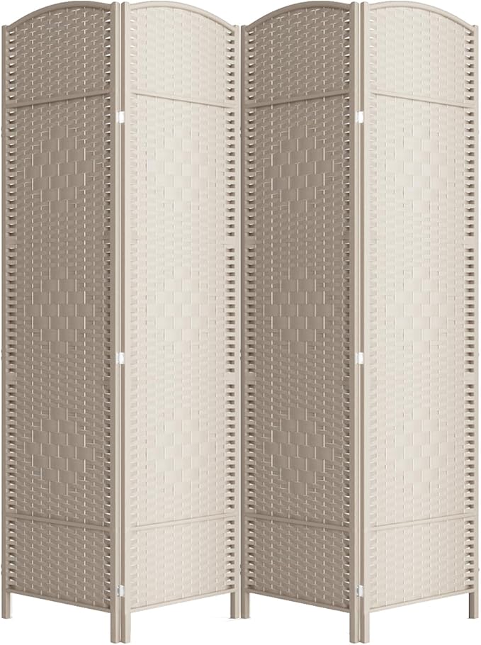 4 Panel Room Divider,6Ft Folding Privacy Screen,Tall - Extra Wide Foldable Panel Partition Wall Divider with Diamond Double-Weaved Hand-Woven Design Room Screen Divider