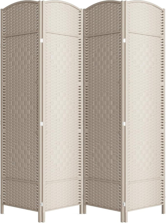 4 Panel Room Divider,6Ft Folding Privacy Screen,Tall - Extra Wide Foldable Panel Partition Wall Divider with Diamond Double-Weaved Hand-Woven Design Room Screen Divider