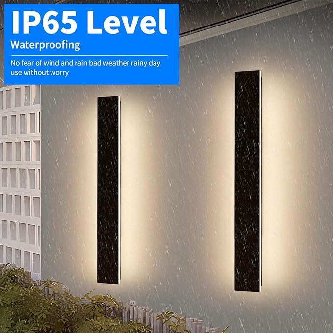 Mikeru Upgraded 2 Pack 47.2" Modern Outdoor Wall Sconce, 4.3" Wide IP65 Waterproof Exterior Light Fixtures Cover US Junction Box, 3000K/4500K/6000K 3-Color Temp LED Porch Lights for Garage, Patio