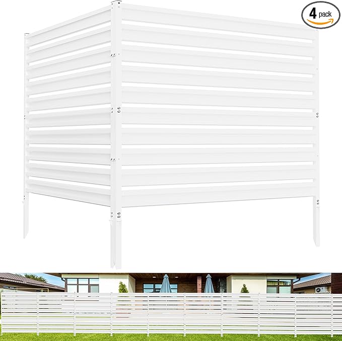 Metal Privacy Fence Panels for Outside, 42" H x 38" W (2 Panels) Air Conditioner Fences, Pool Equipment Enclosure Trash Can Fence, No Dig Privacy Screen Fencing for Outdoor, White