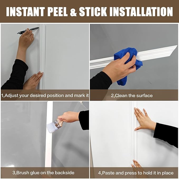 3 Set Peel and Stick Wall Molding Kit - Inner and Outer Layers Style Accent Wall Molding, Ready-to-Assemble Pre Made Wainscoting Wall Panel for Home Décor (Premium Textured Finish)