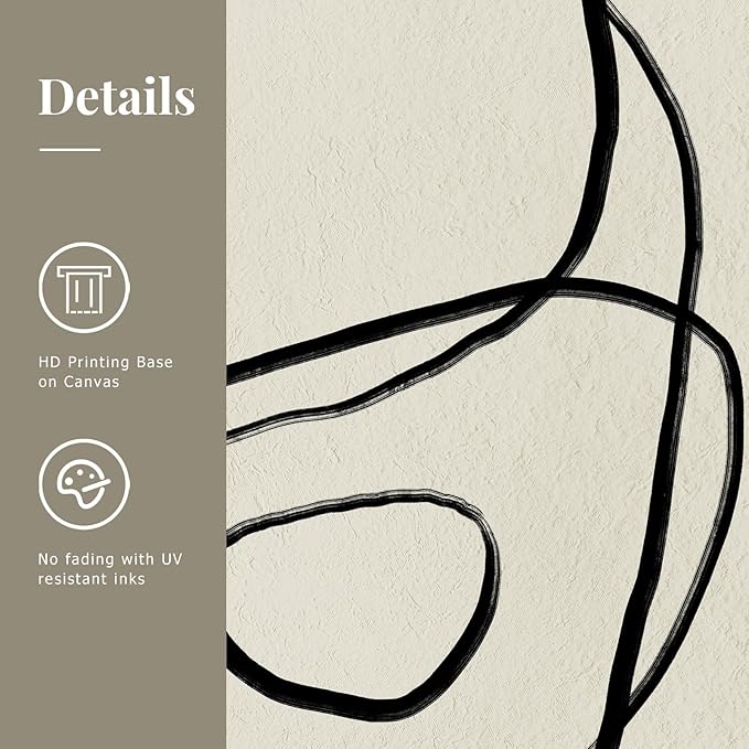 Abstract Boho Wall Art Set - Modern Boho Geometric Framed Canvas Prints, Neutral Mid-Century Graffiti Inspired Decorative Wall Decor for Living Room, Bedroom, Office - 24"x36"x3