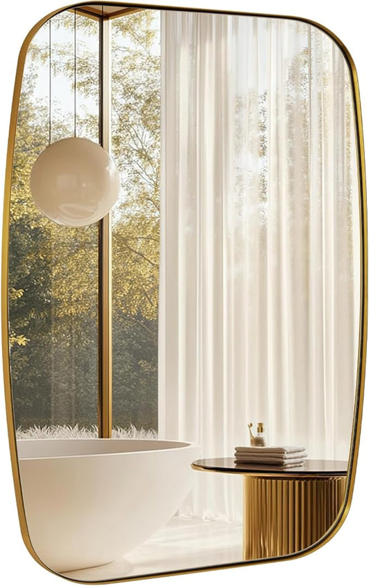 ANDY STAR Oval Mirrors for Bathroom, 22x30 Gold Bathroom Vanity Mirror with Metal Frame, Brass Oblong Mirror for Over Sink, Modern Anti Rust Wall Mounted