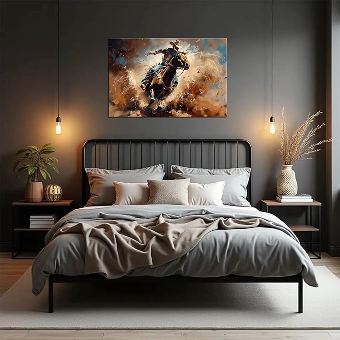 Cowboy Wall Art for Bedroom Living Room Office Home Decoration Prints Desert Southwestern Pictures Vintage Western Artwork Painting Framed(28L" x 44W")