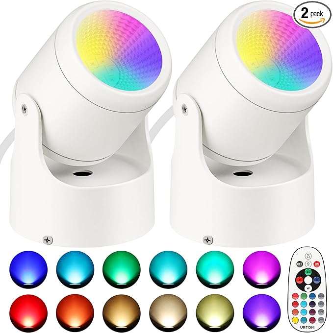 6W RGBW Uplighting Indoor Color Changing Up Lights Indoor with Remote Dimmable LED Spot Lights for Home Aluminum Accent Lighting for Party Plant Decor with 5.9 FT Plug Cord, 2 Pack