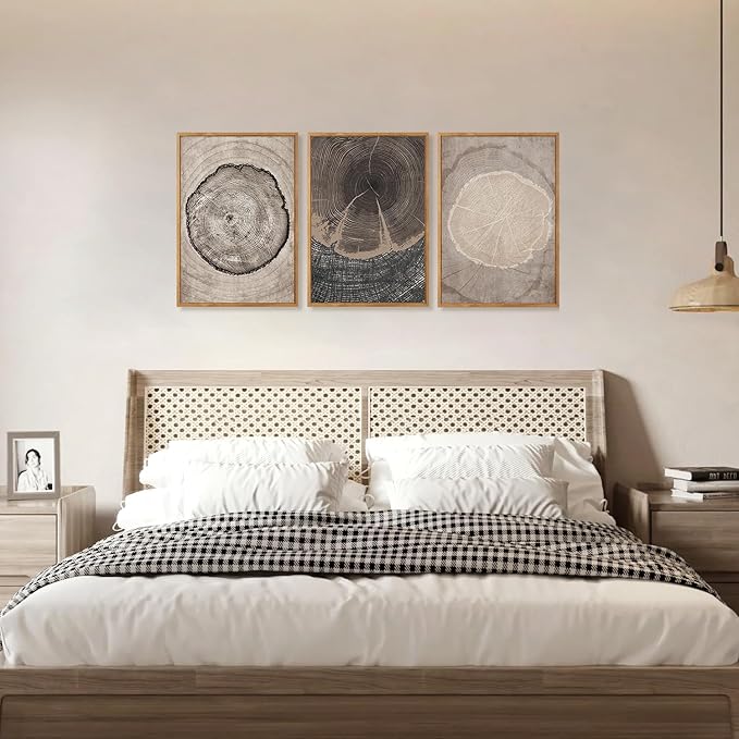 CHDITB Tree Ring Wall Art Set of 3, 24"x36" Large Modern Wood Stump Wall Decor, Abstract Black and White Wall Painting, Neutral Nature Art Print for Living Room, Bedroom, Office, Dinning Room