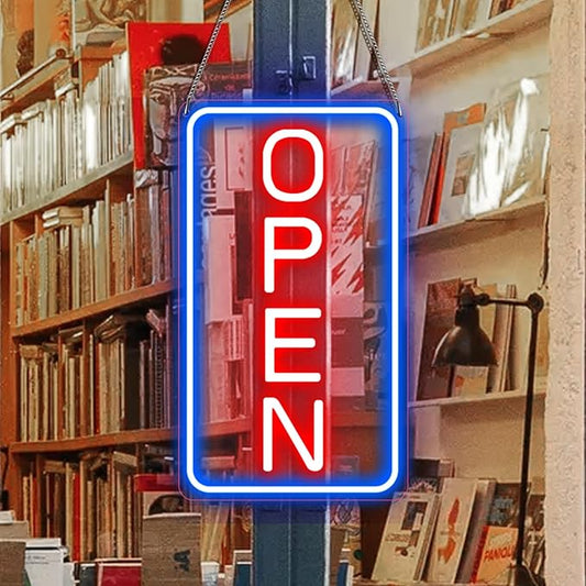 16"x 9" Ultra Bright 12V Neon Open Sign for Business, LED Open Neon Sign, Electric Light up Signs for Stores, Restaurants Shops Window (Blue-Red-Vertical)