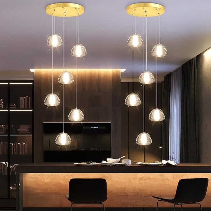 Mini Crystal Chandeliers for Kitchen Island 6-Lights LED Pendant Light for Dining Room Bedroom Foyer Entryway Warm Light 3000K Bulb Included