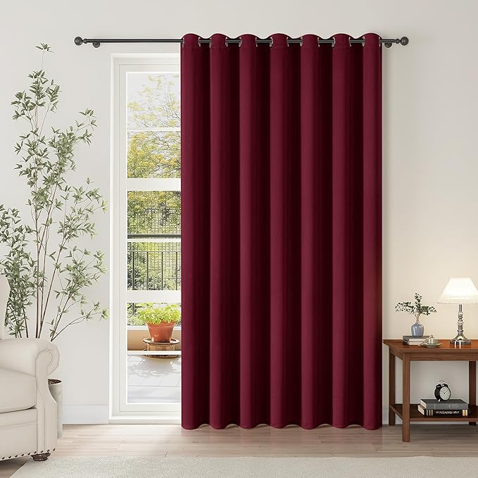 ChrisDowa Room Divider Curtain 96 Inches Long, Wide Blackout Sliding Door Curtain for Bedroom, Room Darkening Privacy Window Curtain for Patio Door (1 Panel Set, Burgundy Red, 100 x 96 Inch)