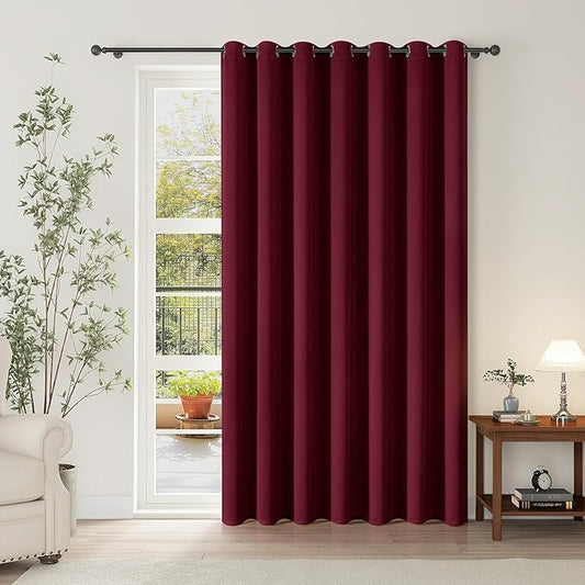 ChrisDowa Room Divider Curtain 84 Inches Long, Wide Blackout Sliding Door Curtain for Bedroom, Room Darkening Privacy Window Curtain for Patio Door (1 Panel Set, Burgundy Red, 100 x 84 Inch)