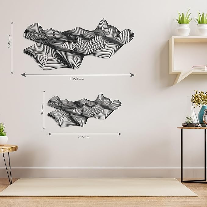 NEODECO Sand dune metal wall art , Minimalist living room decor , desert nature decor , abstract line art , bedroom decor home decoration , housewarming gift , large wall art , office decoration (Silver, Large)