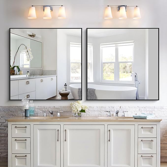 KOCUUY Black Bathroom Mirror, 36x36 Inch Square Mirror for Over Sink, Modern Decorative Wall Mirror for Bedroom Living Room Bathroom, Hang Horizontal/Vertical