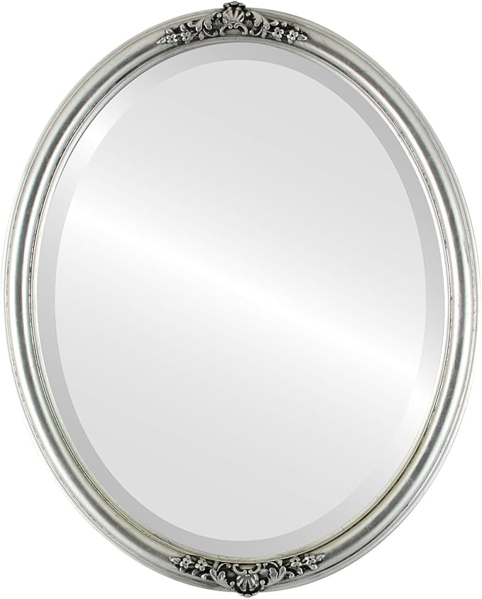OVALCREST Oval Beveled Wall Mirror for Home Decor - Contessa Style - Silver Leaf with Black Antique - 26" x 20"