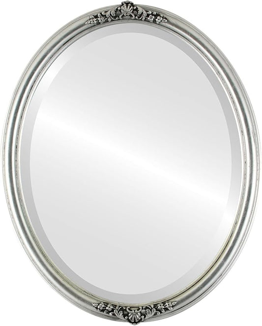 OVALCREST Oval Beveled Wall Mirror for Home Decor - Contessa Style - Silver Leaf with Black Antique - 18" x 14"