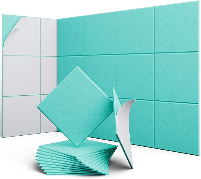 12 Pack 12" X 12" X 0.4" Acoustic Panels for Wall Sound Absorbing, Square Self-Adhesive Sound Panel, High Density Suitable for Multiple Scenarios(Viking Blue)
