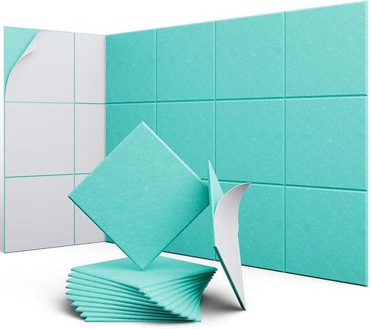 12 Pack 12" X 12" X 0.4" Acoustic Panels for Wall Sound Absorbing, Square Self-Adhesive Sound Panel, High Density Suitable for Multiple Scenarios(Viking Blue)