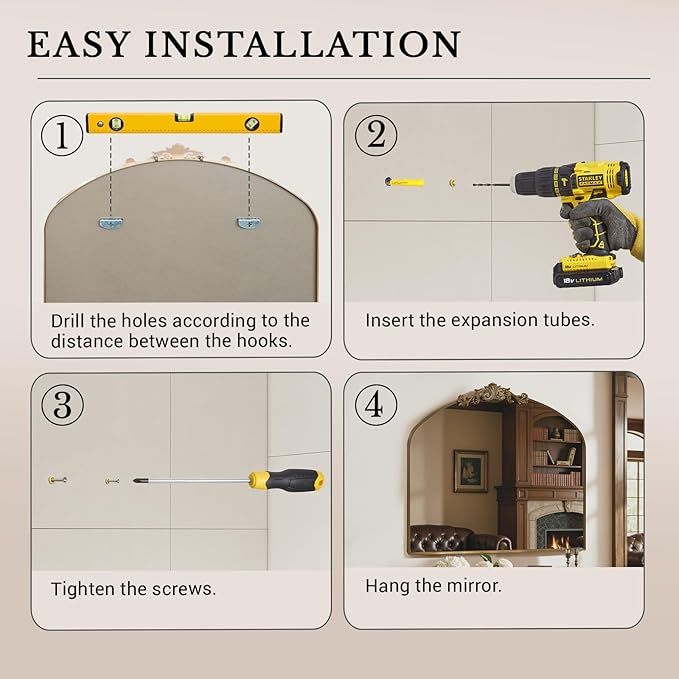 MISSDAY Vintage Arched Baroque Mirror for Wall, 36"X30" Antique Wall Mirror with Elegant Carving Top, Full Metal Frame Wall-Mounted Mirror for Bathroom, Living Room, Fireplace, Entryway, Retro Bronze