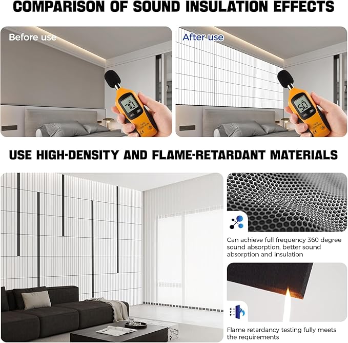 10Pack Large Self-Adhesive Soundproof Wall Panels, 15.7 x 15.7 x 0.4in Sound Proof Foam Panels for Walls, 0.9lb/ft³ High Density,Acoustic Panels, Sound Dampening Panels White