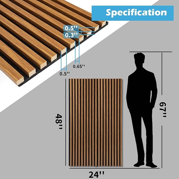 Art3d 2-Pack 48" x 24" Acoustic Wood Panels for Wall, Soundproof Wood Slat Panel for Wall and Ceiling, 3D Fluted Sound Absorbing Paneling for Interior Wall Decor, Living Room, Bedroom - Teak