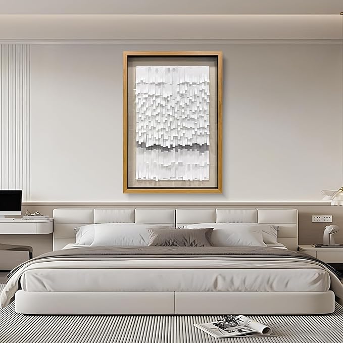 BrightA White 3D Wave Wall Sculpture - Heat-Formed Acrylic Strips Art with Dynamic Shadow Play, Solid Wood Frame Contemporary Artwork for Modern Interiors 27.5"x 39.4"