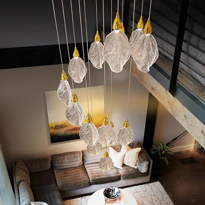 Modern Staircase Chandelier, 20-Lights LED Large Chandeliers for High Ceilings,H78 Long Staircase Lights, Platinum Leaf Foyer High Cailings Lights,Unique Light Fixture for Foyer Entryway