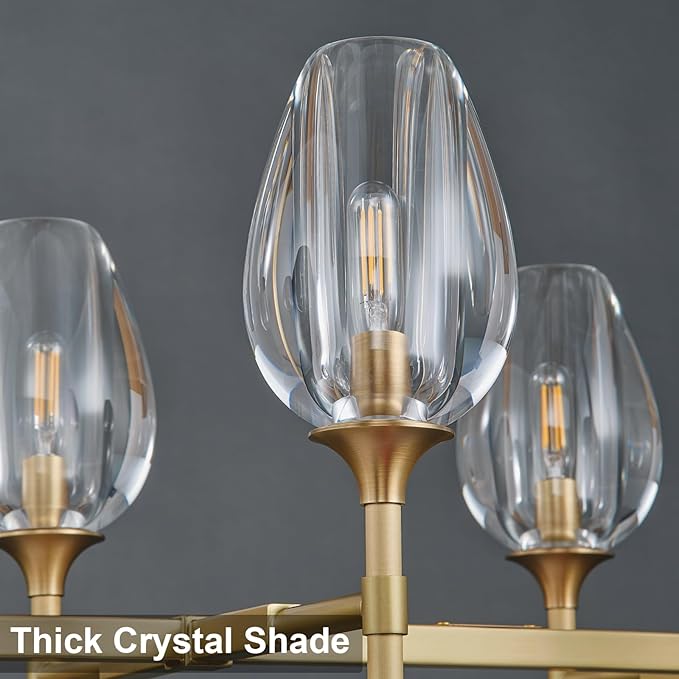 Modern Crystal Chandelier 10 Lights Brass, 65in Gold Rectangle Tulip K9 Crystal Chandeliers, Large Chandelier Ceiling Light for Dining Living Room Bedroom Entryway, E12 Bulbs Included