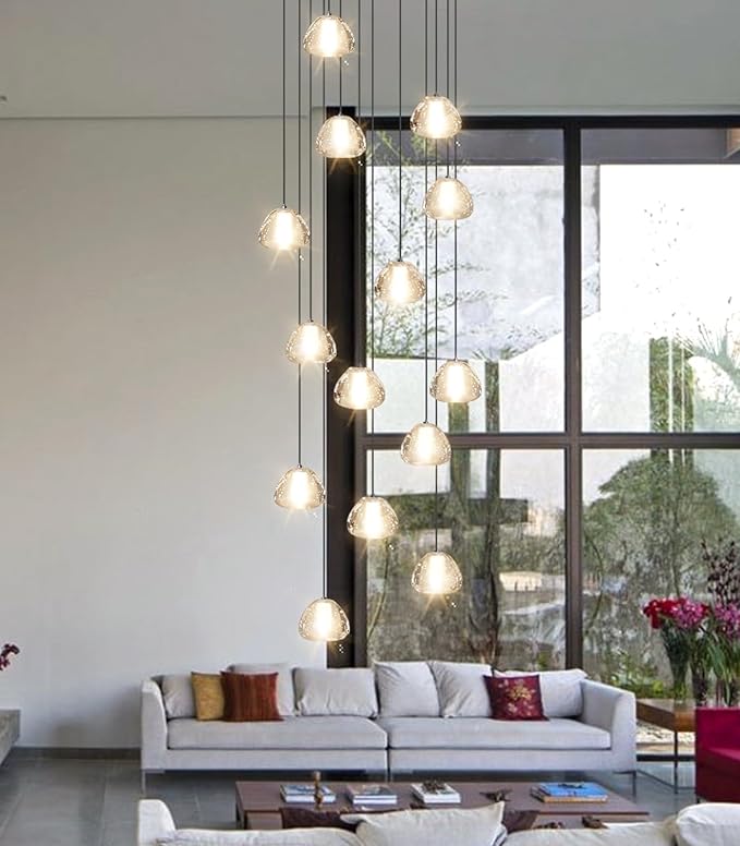 Modern Crystal Chandelier for Staircase 118" Long Black LED Lighting for Foyer Adjustable Ceiling Lighting Fixture for Living Room Hallway Entryway Staircase