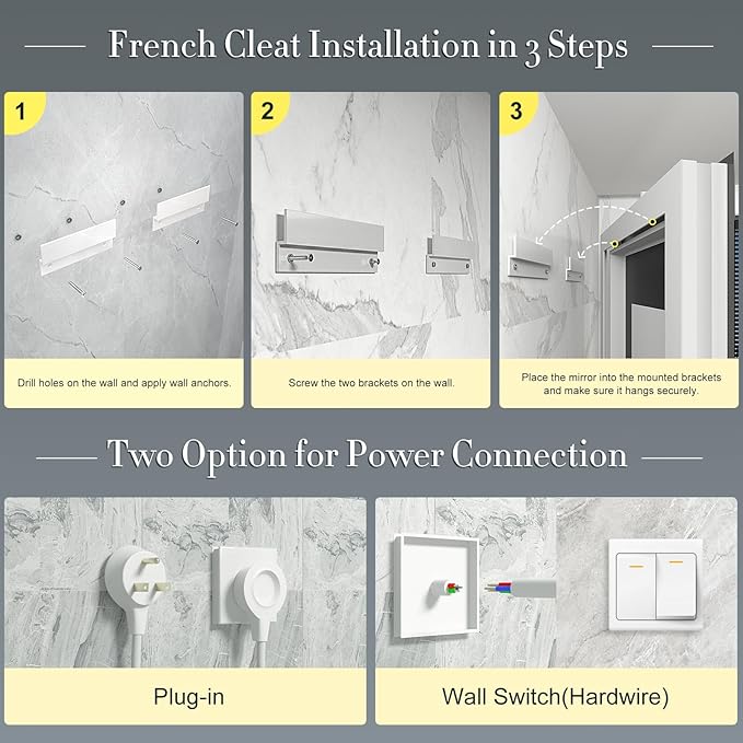 72x40 Inch LED Mirror for Bathroom, Large Lighted Vanity Mirror for Wall, Dimmable, Anti-Fog, Shatter-Proof, 3 Colors, Memory (Backlit + Front Lights)