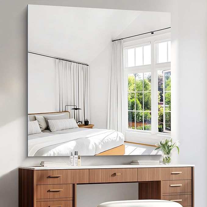 KOCUUY Large Frameless Mirror, 48x48 Inch Square Bathroom Vanity Mirror for Over Sink, Upgraded Shatterproof Unframed Design for Bedroom, Living Room, Entryway
