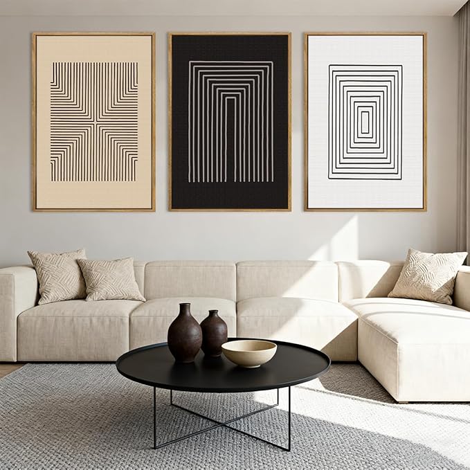 Anyzal Abstract Modern Wall Art Framed Brown and Black Illustration Wall Decor Minimalist Neutral Art Prints for Living Room Bedroom Office 16x24 Inch 3 Pieces