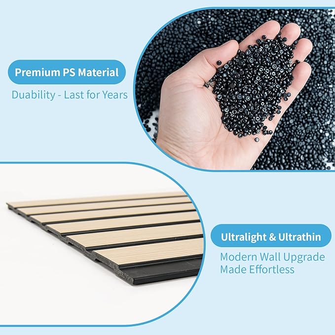 Art3d 4-Pack Glue-On Six-Grid Wainscoting Panel for Interior Wall Decor - 104 x 12 Inch Polystyrene Ultralight Slim Slat Wall Panels for Living Room Bedroom, Oak