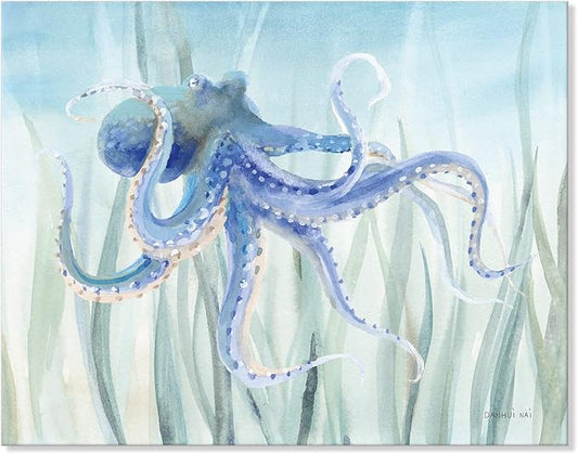 Ocean Wall Decor Under The Sea Blue Octopus Canvas Wall Art for Bathroom Coastal Decor for Home Nautical Prints for Bedroom Bathroom Livingroom16x12Inch