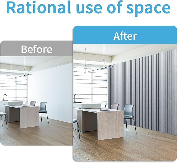 Art3d 4-Pack Glue-On Six-Grid Wainscoting Panel for Interior Wall Decor - 104 x 12 Inch Polystyrene Ultralight Slim Slat Wall Panels for Living Room Bedroom, Slate