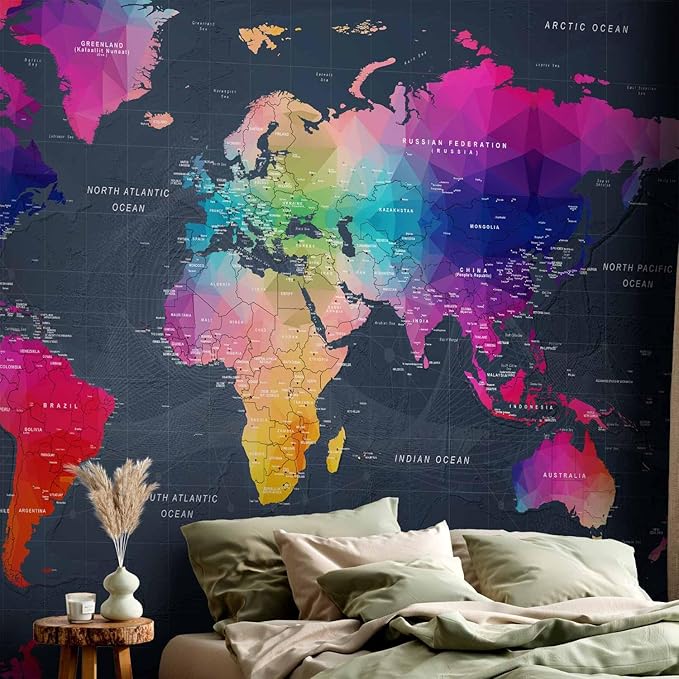 artgeist Premium Wall Mural World Map 157"x110" - XXL Non-Woven Wallpaper Fleece Wall Decor Photo Print Picture Image Design Home Map of The World k-A-0126-a-a